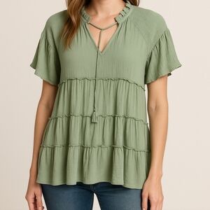 TALULAH Sage Green Ruffle Blouse